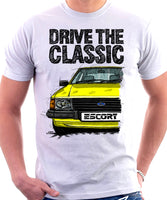 Drive The Classic Ford Escort MK3. T-shirt in White Colour