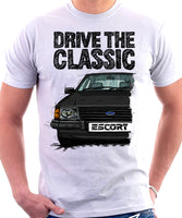 Drive The Classic Ford Escort MK3. T-shirt in White Colour