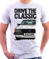 Drive The Classic Ford Escort MK3. T-shirt in White Colour