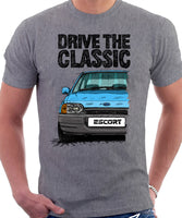 Drive The Classic Ford Escort Mk4 Ghia (Bumper Version 2). T-shirt in Heather Grey Colour