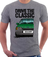Drive The Classic Ford Escort Mk4 Ghia (Bumper Version 2). T-shirt in Heather Grey Colour