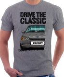 Drive The Classic Ford Escort Mk4 Ghia (Bumper Version 2). T-shirt in Heather Grey Colour