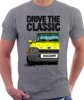 Drive The Classic Ford Escort Mk4 Ghia (Bumper Version 2). T-shirt in Heather Grey Colour