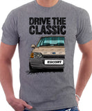 Drive The Classic Ford Escort Mk4 Ghia (Bumper Version 2). T-shirt in Heather Grey Colour