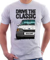 Drive The Classic Ford Escort Mk4 Ghia (Bumper Version 2). T-shirt in White Colour