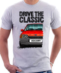 Drive The Classic Ford Escort Mk4 Ghia (Bumper Version 2). T-shirt in White Colour