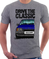 Drive The Classic Ford Escort Mk4 Ghia (Bumper Version 1). T-shirt in Heather Grey Colour