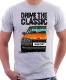 Drive The Classic Ford Escort Mk4 Ghia (Bumper Version 1). T-shirt in White Colour