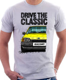 Drive The Classic Ford Escort Mk4 Ghia (Bumper Version 1). T-shirt in White Colour