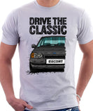 Drive The Classic Ford Escort Mk4 Ghia (Bumper Version 1). T-shirt in White Colour