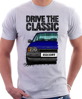 Drive The Classic Ford Escort Mk4 Ghia (Bumper Version 1). T-shirt in White Colour