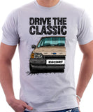 Drive The Classic Ford Escort Mk4 Ghia (Bumper Version 1). T-shirt in White Colour