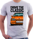 Drive The Classic Ford Escort Mk4 RS Turbo (Bumper Version 2). T-shirt in White Colour