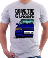 Drive The Classic Ford Escort Mk4 RS Turbo (Bumper Version 2). T-shirt in White Colour