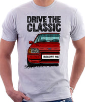 Drive The Classic Ford Escort Mk4 RS Turbo (Bumper Version 2). T-shirt in White Colour