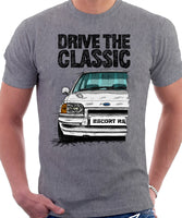 Drive The Classic Ford Escort Mk4 RS Turbo (Bumper Version 1). T-shirt in Heather Grey Colour