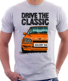 Drive The Classic Ford Escort Mk4 RS Turbo (Bumper Version 1). T-shirt in White Colour