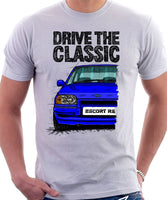 Drive The Classic Ford Escort Mk4 RS Turbo (Bumper Version 1). T-shirt in White Colour