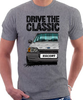 Drive The Classic Ford Escort Mk4 Standard  Version. T-shirt in Heather Grey Colour