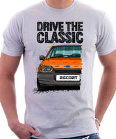 Drive The Classic Ford Escort Mk4 Standard  Version. T-shirt in White Colour