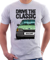 Drive The Classic Ford Escort Mk4 Standard  Version. T-shirt in White Colour