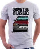 Drive The Classic Ford Escort Mk4 Standard  Version. T-shirt in White Colour