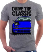 Drive The Classic Mazda RX7 Mk2 Early Model. T-shirt in Heather Grey Colour