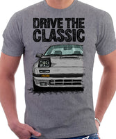 Drive The Classic Mazda RX7 Mk2 Turbo Early Model. T-shirt in Heather Grey Colour