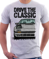 Drive The Classic Mazda RX7 Mk2 Turbo Early Model. T-shirt in White Colour