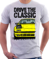 Drive The Classic Mazda RX7 Mk2 Early Model. T-shirt in White Colour