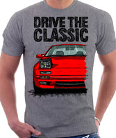 Drive The Classic Mazda RX7 Mk2 Late Model. T-shirt in Heather Grey Colour