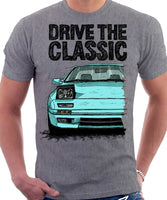 Drive The Classic Mazda RX7 Mk2 Late Model. T-shirt in Heather Grey Colour