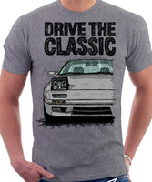 Drive The Classic Mazda RX7 Mk2 Late Model. T-shirt in Heather Grey Colour