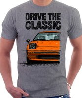 Drive The Classic Mazda RX7 Mk1  Early Model. T-shirt in Heather Grey Colour