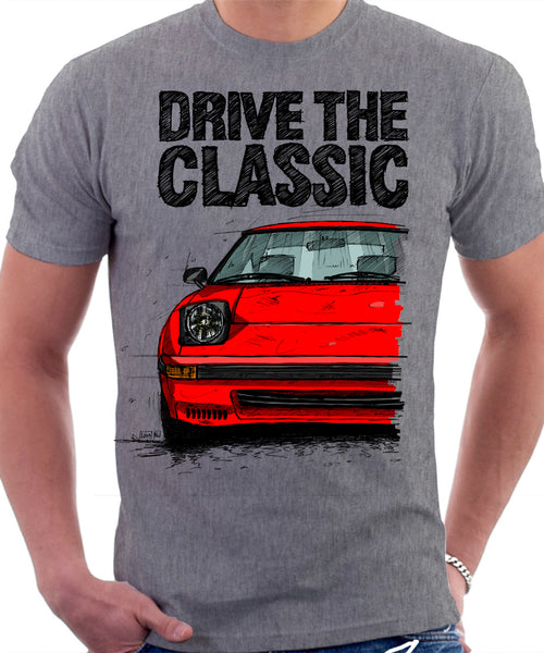 Drive The Classic Mazda RX7 Mk1  Late Model. T-shirt in Heather Grey Colour