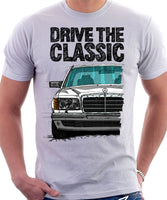 Drive The Classic Mercedes W126  Prefacelift Grey Bumpers T-shirt in White Colour