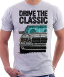 Drive The Classic Mercedes W126  Prefacelift Grey Bumpers T-shirt in White Colour