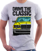 Drive The Classic Mercedes W126  Prefacelift Grey Bumpers T-shirt in White Colour