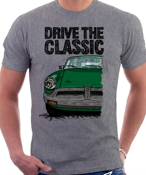 Drive The Classic MGB Rubber Bumper. T-shirt in Heather Grey Colour