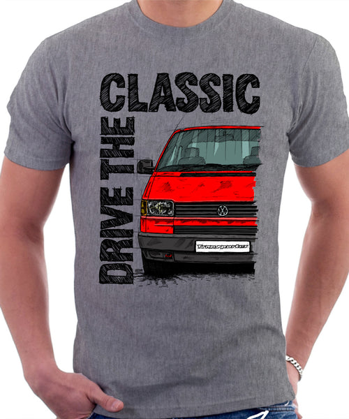 Drive The Classic VW Transporter T4 Early Model Black Bumper . T-shirt in Heather Grey Colour