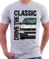 Drive The Classic VW Transporter T4 Late Model Black Bumper . T-shirt in White Colour