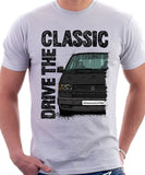 Drive The Classic VW Transporter T4 Late Model Black Bumper . T-shirt in White Colour