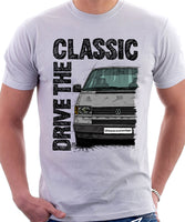 Drive The Classic VW Transporter T4 Early Model Black Bumper . T-shirt in White Colour