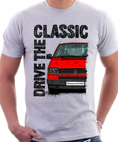 Drive The Classic VW Transporter T4 Early Model Black Bumper . T-shirt in White Colour