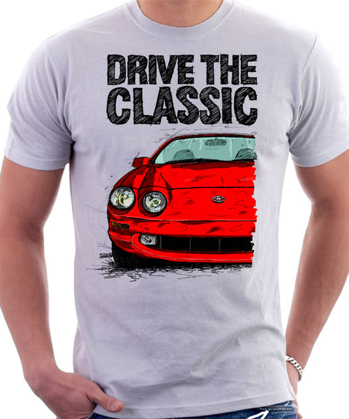 Drive The Classic Toyota Celica 6 Generation Prefacelift. T-shirt in White Colour