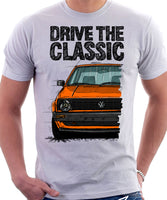 Drive The Classic VW Golf Mk2 Early Model. T-shirt in White Colour