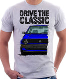 Drive The Classic VW Golf Mk2 Early Model. T-shirt in White Colour