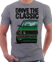 Drive The Classic VW Golf Mk2 GTI Late Model. T-shirt in Heather Grey Colour
