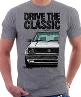 Drive The Classic VW Golf Mk2 Late Model. T-shirt in Heather Grey Colour