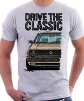 Drive The Classic VW Golf Mk2 Late Model. T-shirt in White Colour